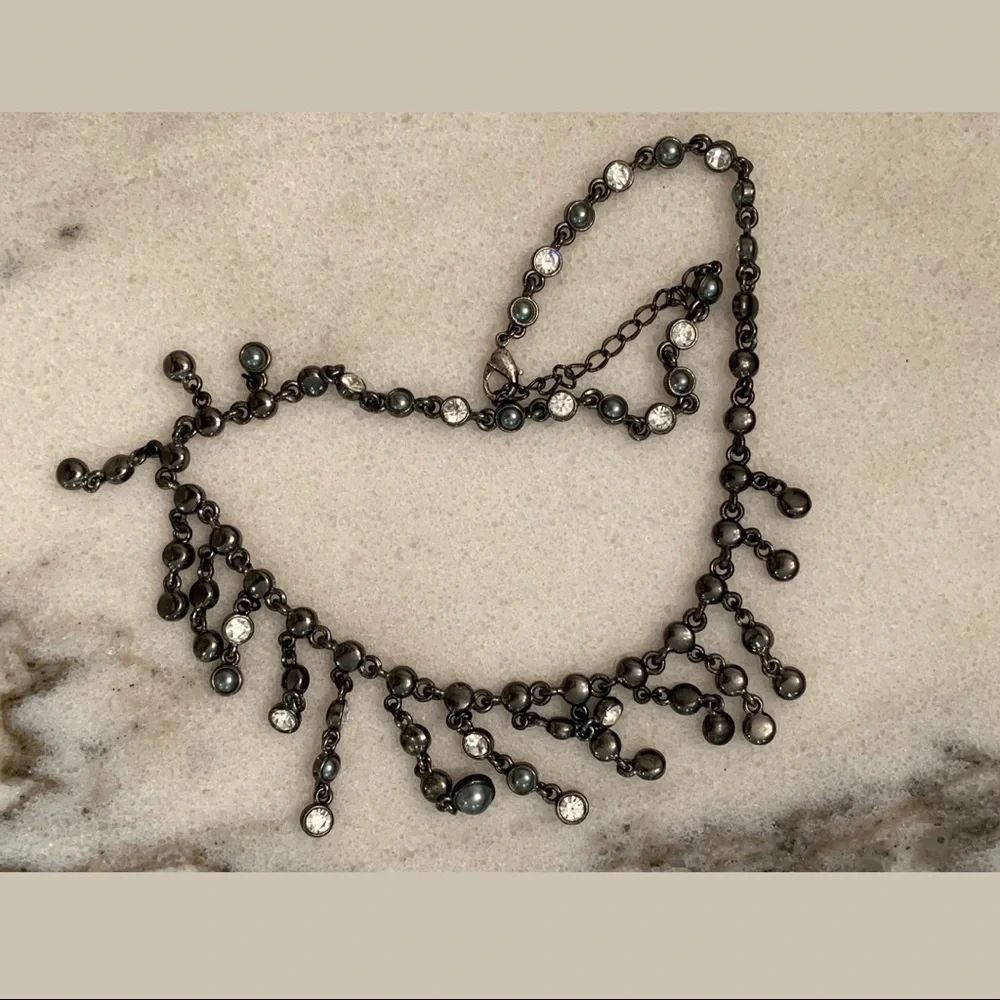 Dangly Diamond Collar Necklace — Adjustable Chain - Picture 6 of 7